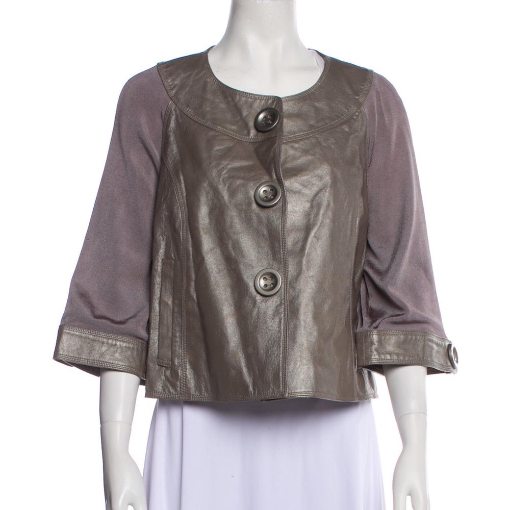 Nygard Collection Leather Mixed Media Jacket Pewter